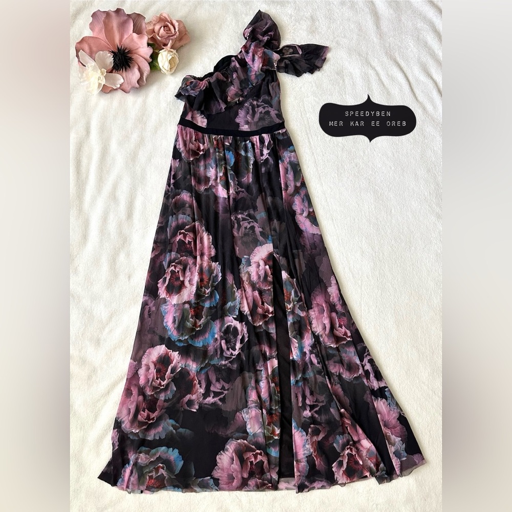 Fuzzi Tulle One Shoulder Gown Black Purple Size Small